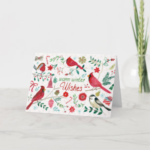 Cartes Pour Fêtes Annuelles Oiseaux d'hiver - Souhaits chauds