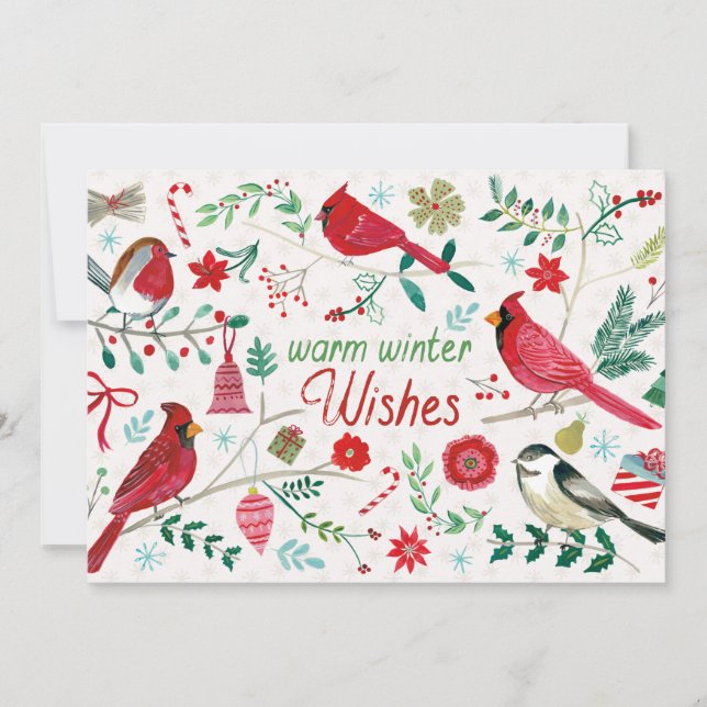 Cartes Pour Fêtes Annuelles Oiseaux d'hiver - Vœux chaleureux (Devant)