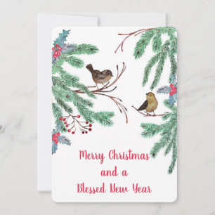 Cartes Pour Fêtes Annuelles Oiseaux et baies de feuilles persistantes Noël
