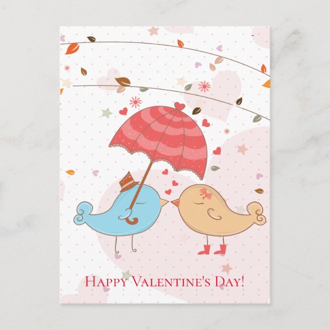 Cartes Pour Fêtes Annuelles Oiseaux mignons Heureuses Saintes-Valentin Coeurs  (Devant)