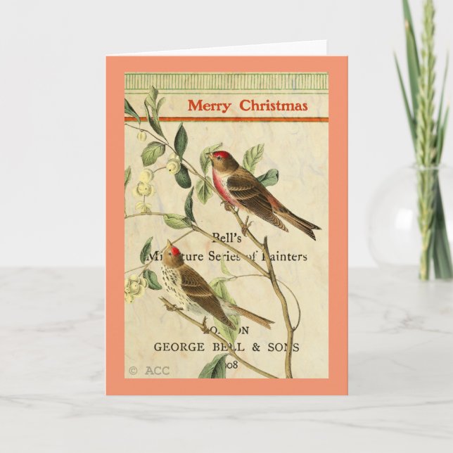 Cartes Pour Fêtes Annuelles Oiseaux rouges vintages / Joyeux Noël (Devant)
