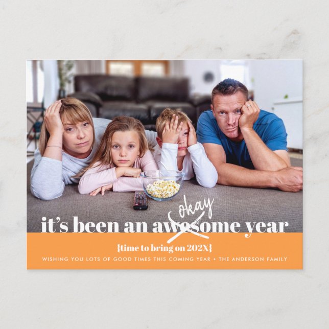 Cartes Pour Fêtes Annuelles OK Nouvel An Gras Moderne Funny Photo Orange (Devant)