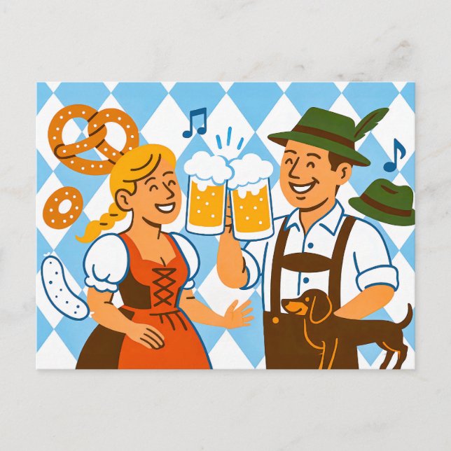 Cartes Pour Fêtes Annuelles Oktoberfest encourage avec l'Attire bavaroise (Devant)
