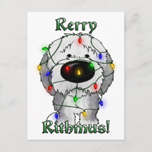 Cartes Pour Fêtes Annuelles Old English Sheepdog - Lumières de Noël