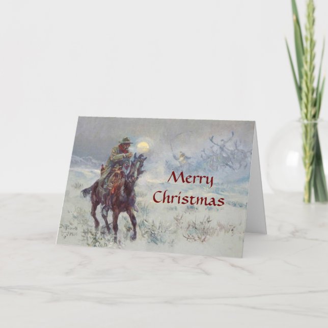 Cartes Pour Fêtes Annuelles Old West Cowboy voir Père Noël Christmas Card (Devant)