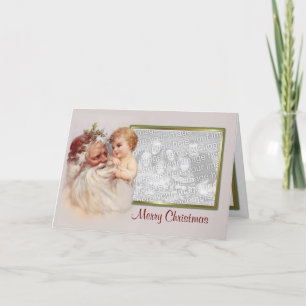 Cartes Pour Fêtes Annuelles Old World Père Noël & Cherub - Verset