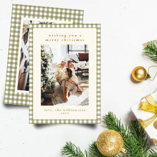 Cartes Pour Fêtes Annuelles Olive Gingham carreau Portrait Deux Photo Noël