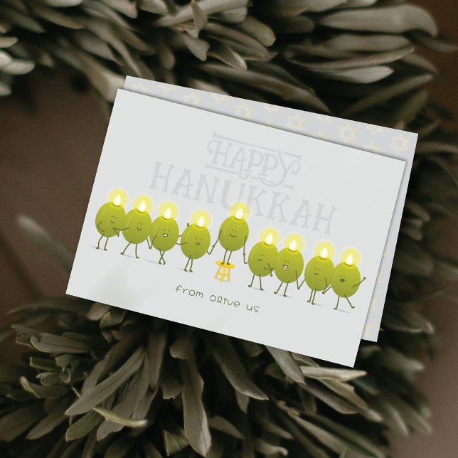 Cartes Pour Fêtes Annuelles Oliviers de Hanoukka Menorah | Groupe gris (Créateur téléchargé)