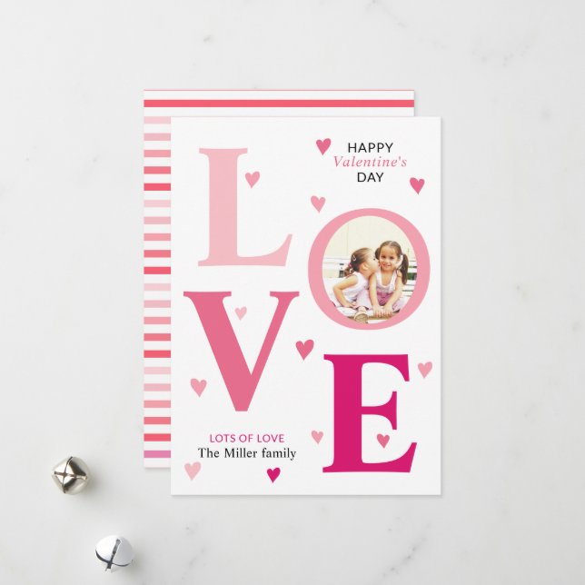 Cartes Pour Fêtes Annuelles Ombre rose amour Valentines Jour deux photos (Devant/Arrière en situation)