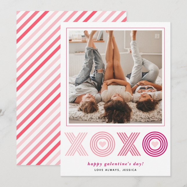 Cartes Pour Fêtes Annuelles Ombre rose HOHO Galentines Journée photo du coeur (Devant / Derrière)