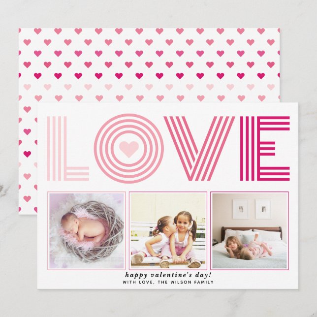 Cartes Pour Fêtes Annuelles Ombre rose LOVE Valentines Journée photo du coeur (Devant / Derrière)