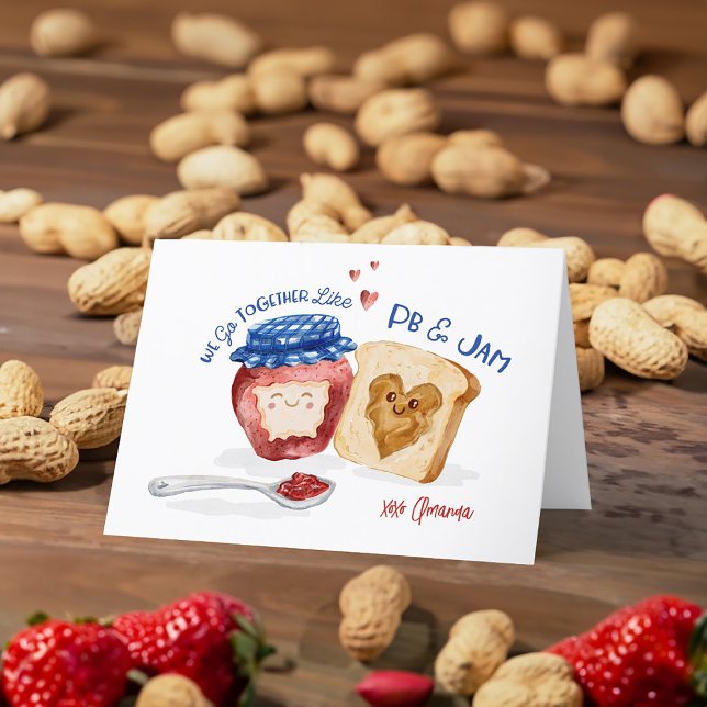 Cartes Pour Fêtes Annuelles On se complète comme la confiture & le beurre de c (We Go Together Jam & Peanut Butter Cute Valentine Holiday Card)