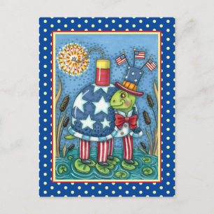 Cartes Pour Fêtes Annuelles Oncle PATRIOTIQUE SAM TURTLE, FUNNY FIRECRACKER Cu