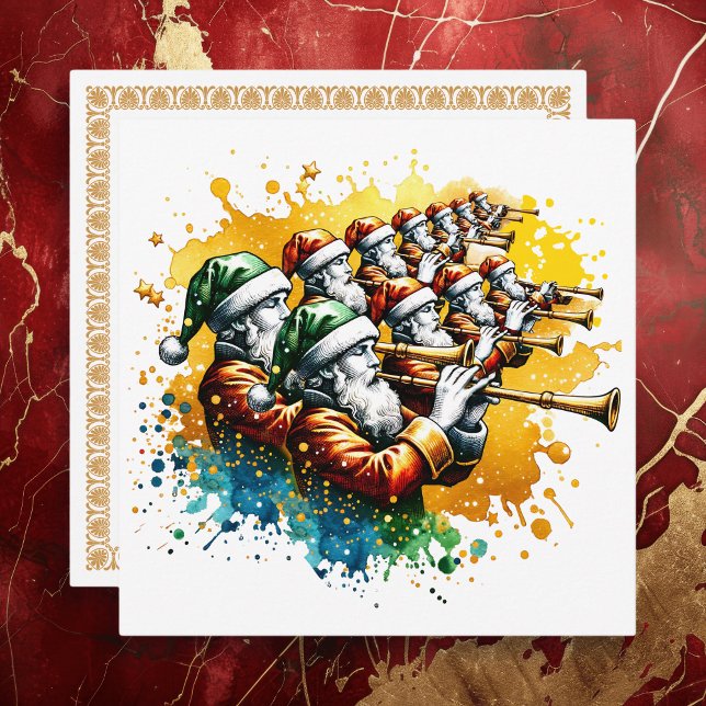 Cartes Pour Fêtes Annuelles Onze Joueurs de Flûte | Les Douze Jours de Noël (Créateur téléchargé)