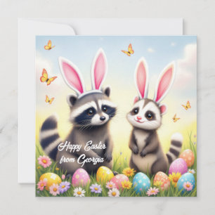 Cartes Pour Fêtes Annuelles Opossum et Raccoon avec des oreilles de lapin