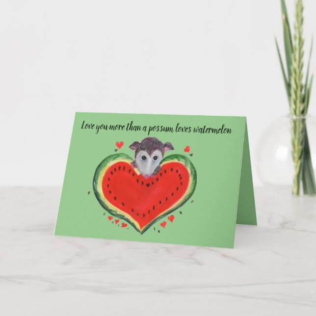 Cartes Pour Fêtes Annuelles Opossum Love more than Possum with Watermelon (Devant)