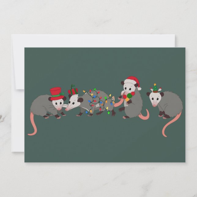 Cartes Pour Fêtes Annuelles Opossum Noël mignon Animaux sauvages Drôle Noël (Devant)