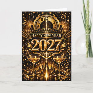 Cartes Pour Fêtes Annuelles Or Art Déco doré gras Ville Nouvel An 2027