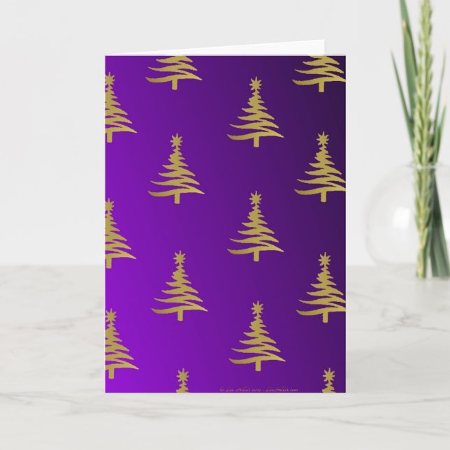 Cartes Pour Fêtes Annuelles Or d'arbres de Noël sur le pourpre (Devant)