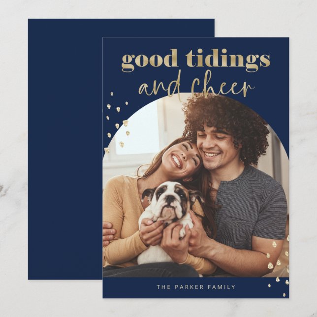 Cartes Pour Fêtes Annuelles Or Faux joyeux | Un Arc photo Noël (Devant / Derrière)