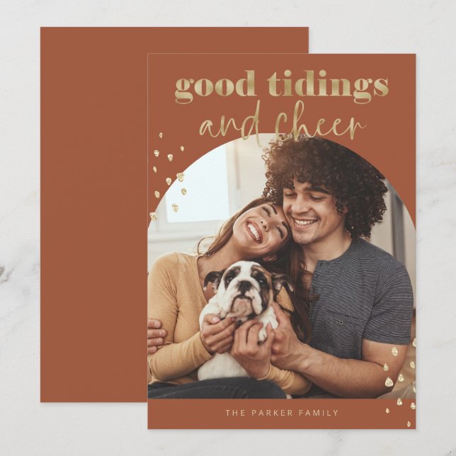Cartes Pour Fêtes Annuelles Or Faux joyeux | Un Arc photo Noël (Devant / Derrière)