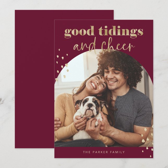 Cartes Pour Fêtes Annuelles Or Faux joyeux | Un Arc photo Noël (Devant / Derrière)