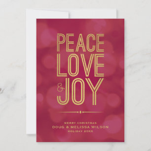 Cartes Pour Fêtes Annuelles Or moderne Paix Amour & Joie Sans Photo