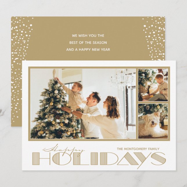 Cartes Pour Fêtes Annuelles Or Multiple Photo Joyeux (Devant / Derrière)