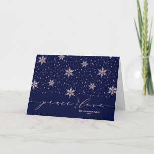 Cartes Pour Fêtes Annuelles Or rose Snowflakes Paix et amour Noël