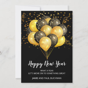 Cartes Pour Fêtes Annuelles Or sur les ballons noirs Confetti Bonne année