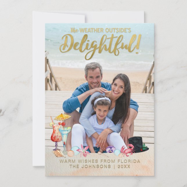 Cartes Pour Fêtes Annuelles Or #Tropical #Vacances Noël Floride Photo (Devant)