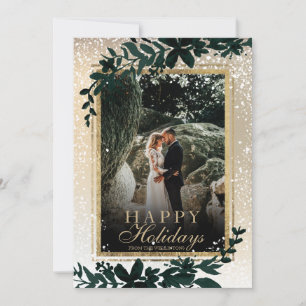 Cartes Pour Fêtes Annuelles or typographie feuille neige chic photo de Noël