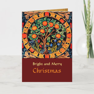 CARTES POUR FÊTES ANNUELLES ORANGE ARBRE AVEC FEUILLES VERTS, FLEURS