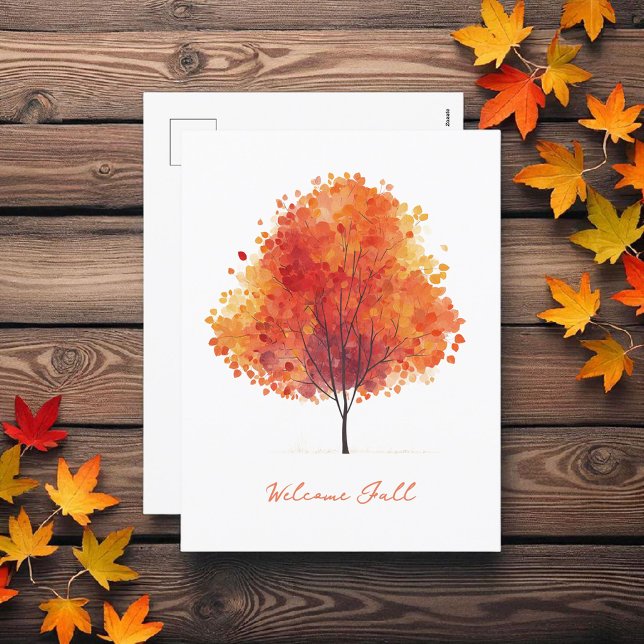 Cartes Pour Fêtes Annuelles Orange Arbre d'automne Aquarelle moderne (Créateur téléchargé)
