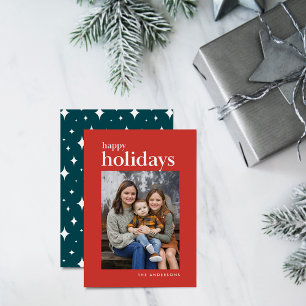 Cartes Pour Fêtes Annuelles Orange et Turquoise Serif Happy Holidays Photo