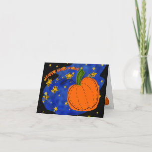 Cartes Pour Fêtes Annuelles Orange Halloween Citrouille Blue Starry Sky