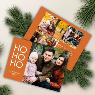 Cartes Pour Fêtes Annuelles Orange "HO HO HO" Photo Collage Noël
