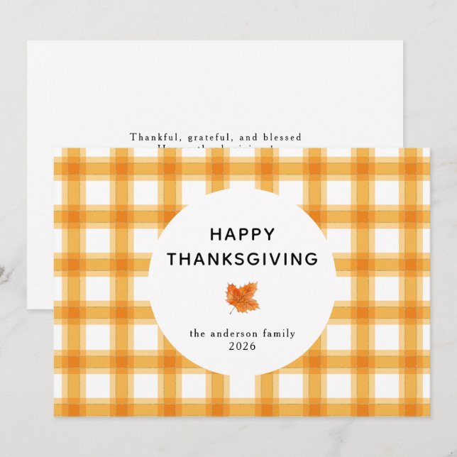 Cartes Pour Fêtes Annuelles Orange Plaid Bon thanksgiving simple Automne (Devant / Derrière)
