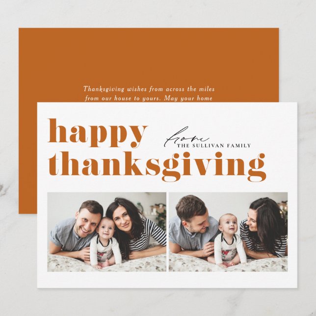 Cartes Pour Fêtes Annuelles Orange Retro Typographie Bon thanksgiving photo (Devant / Derrière)