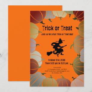 Cartes Pour Fêtes Annuelles Orange Trick ou Treat Éffrayant Flying Witch Citro