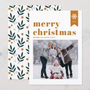 Cartes Pour Fêtes Annuelles Orange Typographie Snowflakes Joyeux Noël Photo