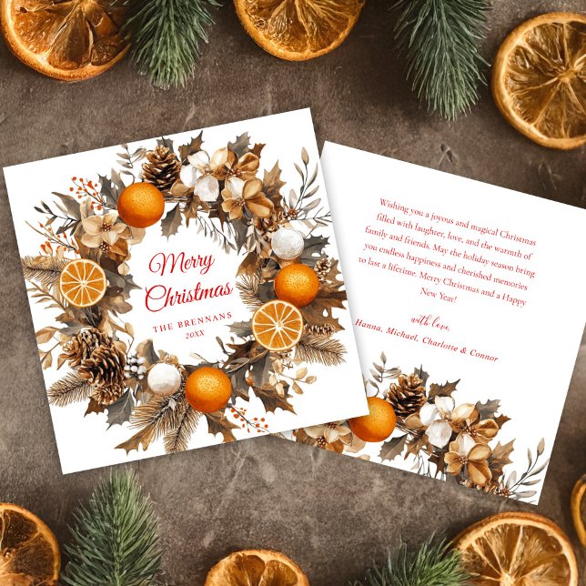 Cartes Pour Fêtes Annuelles Oranges séchées aux agrumes de Noël Élégant (Christmas Citrus Wreath Dried Oranges Elegant Holiday Card)