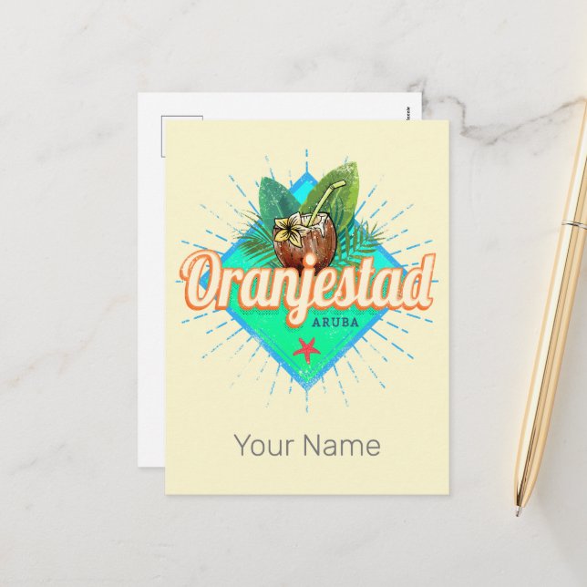 Cartes Pour Fêtes Annuelles Oranjestad Aruba Retro Souvenir des Caraïbes Vinta (Devant/Arrière en situation)