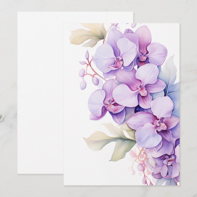 Cartes Pour Fêtes Annuelles Orchidées Lavande Élégantes pour Occasions Spécial (Devant / Derrière)