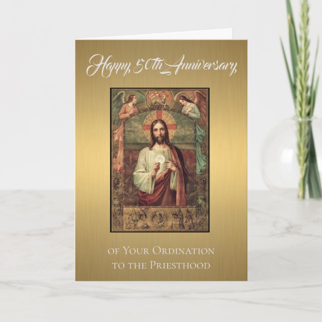 Cartes Pour Fêtes Annuelles Ordination du 50e anniversaire Jésus Eucharistie (Devant)