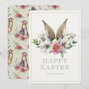 Cartes Pour Fêtes Annuelles Oreilles et oeufs de lapin floral Pâques