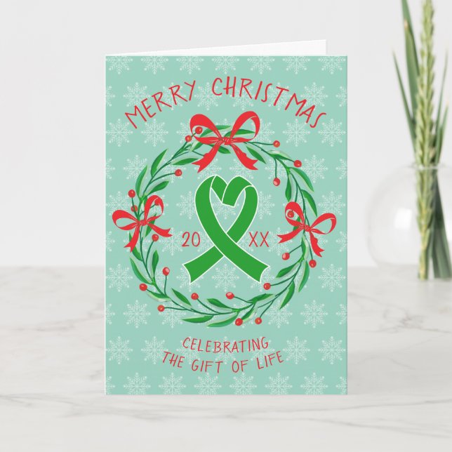 Cartes Pour Fêtes Annuelles Organ Transplant Christmas Green Ribbon Folded (Devant)