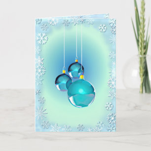 Cartes Pour Fêtes Annuelles ORNAMENTS BLEUS & FLAKES DE NEIGE par SHARON SHARP
