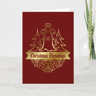 Cartes Pour Fêtes Annuelles Ornate Gold Angel Bénédictions de Noël Rouge