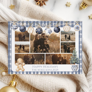 Cartes Pour Fêtes Annuelles Ornement à carreaux bleus pour famille à Noël